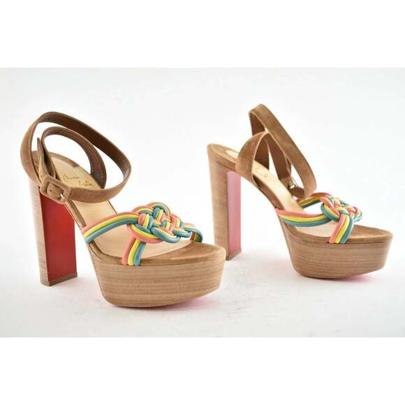 Christian Louboutin Ella 130 Brown Red Ankle Strap Platform Sandal Heel Pump 36 - Picture 4 of 12